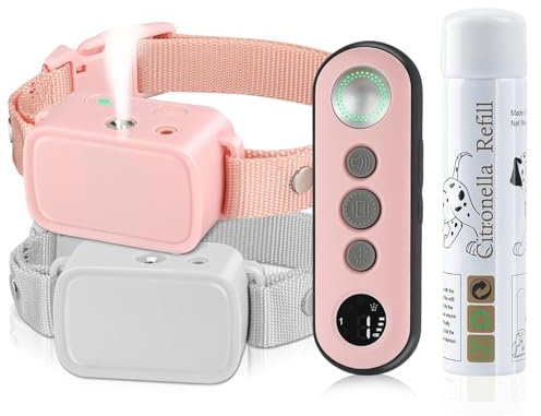 Collier d'entraînement de Chien de citronnelle avec Distance [Pas de Mode Automatique] Collier de Chien de citronnelle Spray, Collier d'aboiement humanisé, 2 Chiens 2 Colliers d'aboiement 6a