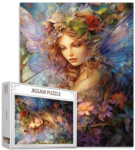 Tucocoo Blumenfee weibliches Puzzle 1000 Teile Puzzles für Erwachsene, Schmetterlings-Mädchen-Porträts Kunst-Puzzles für anspruchsvolle Familienaktivitätsspiele DIY-Puzzle für Heimdekor-Geschenke