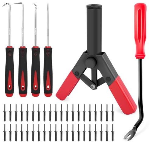 GOOACC 46-teiliges Kunststoff-Nietpistolen-Set, 40 Stück, sortierte Poly-Nieten mit Befestigungsentferner, Pick- und Haken-Set für die Installation und Entfernung von Autotürverkleidungen und