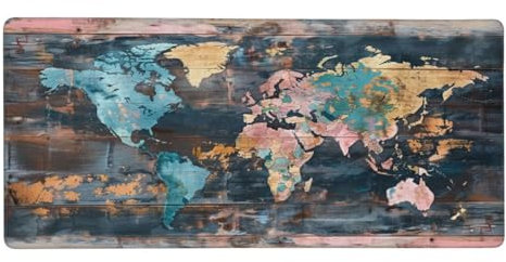 Mouse Pad World Map, Retro Large Mouse Mat XXL 32x12 inch, Extended Gaming Mouse Pad with Stitched Edges, Anti-Slip Rubber Base, Soft Smooth Surface and Waterproof Cloth, Desk Pad for Office Home Work
