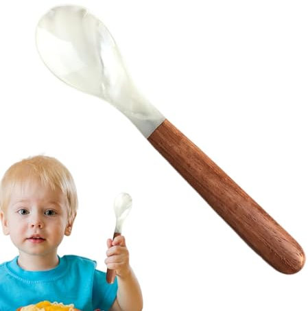Zuasdvnk Perlmutt-Kaviar-Löffel, Küchengabel, Kaviar-Gabel, Holzgriff, Gabel zum Essen, Muschellöffel, Besteck für Dessert, sichere Gabel für Kinder