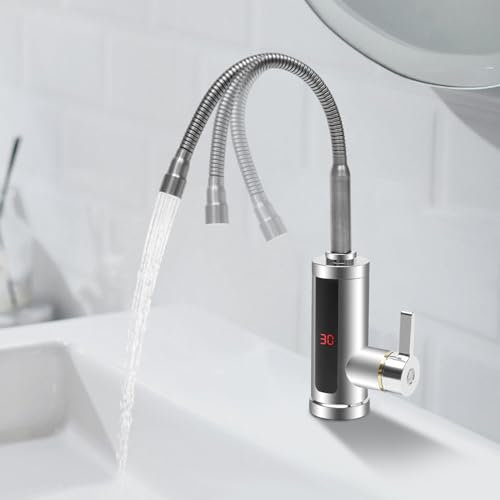 Robinet électrique 220 V 3000 W avec chauffe-eau instantané - Robinet de chauffage électrique - Affichage de la température LED - Rotation mixte à 360° - Pour salle de bain, cuisine, camping