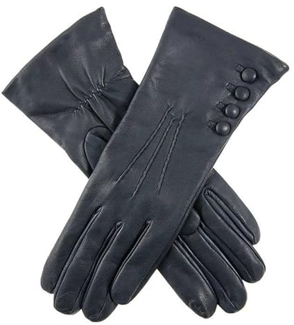 Dents Womens Evangeline Touchscreen Three-Point Cashmere Lined Leather Gloves - Navy/Red