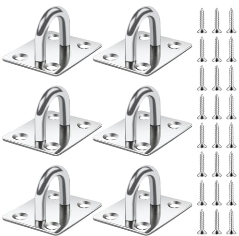HHXUUAN 6 Pieces M6 Heavy Duty Square Eye Plate Pad Hooks,304 Stainless Metal Suspension U Hooks with 24 Screws for Wall Ceiling Hanging