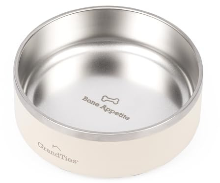 GrandTies Stainless Steel Engraved Pet Bowl | Reusable BPA-Free Insulated Cat & Dog Bowls | Large Heavy Duty Non Skid Spill Proof Dog Bowl | Outdoor Dog Water Bowl (18oz, Ivory White)