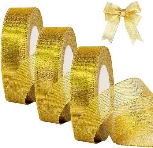 YUDANSI Geschenkband für Geschenkverpackung, 20mm X 69m Deko Satinband | ClearGold Schleifenband für Haarschleifen, DIY Handwerk Ribbons für Weihnachten, Hochzeit, Geschenke, Geburtstag, Neujahr