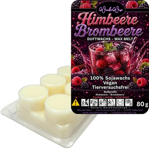 WonderWax® Duftriegel 6 x Duftwachs Kreise Weiß Himbeere & Brombeere | Farbe: Weiß | Raumduft für Duftlampen, Wax Melt, Sojawachs, Indoor Duftöl Wachs schmelzen für Aromalampe