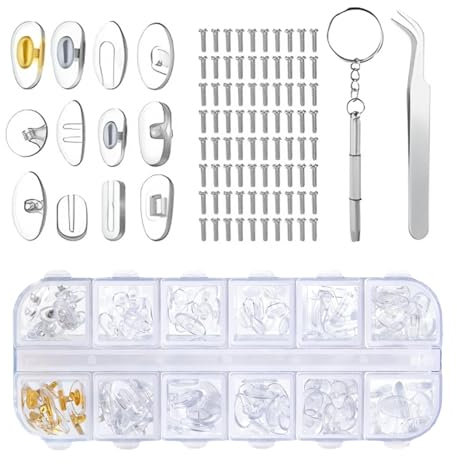 1PCS Nose Pads for Glasses Repair Kit, with Tweezers, Screwdriver & 80 Screws,60 Pairs Glasses Nose Pads,Spectacle Repair Kit,Glasses Screws Repair Kit,for Reading Glasses, Sunglasses & More.