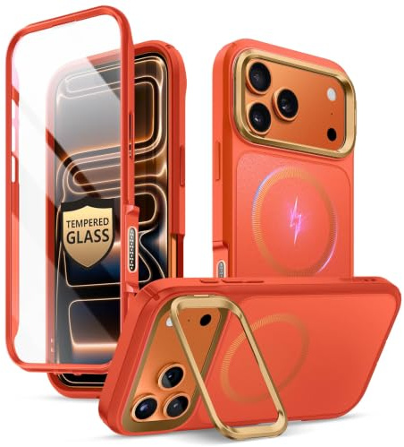 i-Blason für iPhone 17 Pro Hülle MagSafe mit Ständer [9H Displayschutz aus gehärtetem Glas] [Kamera-Steuertaste] Bumper Case Robust Schutzhülle Magnetisch Handyhülle Cover 6.3‘’ 2025 (Coral)