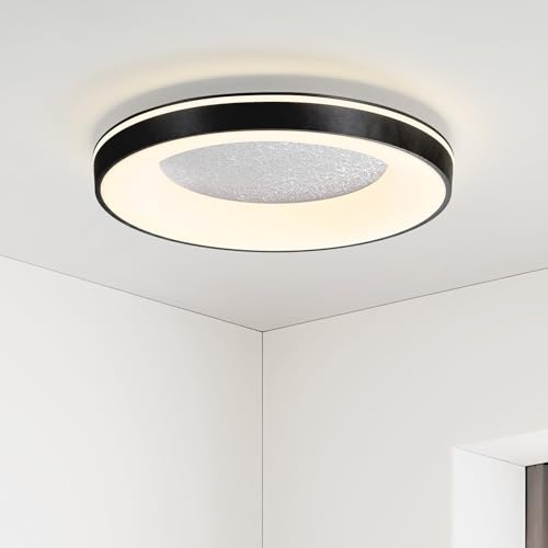 Mikeru 30cm Round Ceiling Light with Remote Control Dimmable 3000K/4500K/6500K Black Ceiling Light, Brightness 10%-100% Adjustable, LED Recessed Lamp for Dining Room, Bedroom, Balcony
