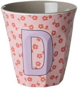 Rice Melmain Gobelet à motif floral moyen – Lettre D – Gobelet pour enfant – Gobelets de camping Vaisselle de camping Tasse en mélamine incassable sans BPA