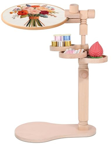 Supporto per telaio da ricamo in legno con appunti, supporto per punto croce regolabile, per lavori manuali, mani libere con ripiano per attrezzi per artigianato e progetti di cucito