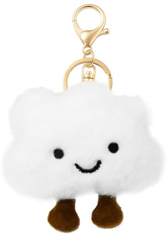 Admygo Cute Cloud Plush Keychain for Women - Soft Bag Charm Keyring, Cute Keychain with Anti-Lost Lanyard, Fluffy Backpack Purse Wallet Car Accessory