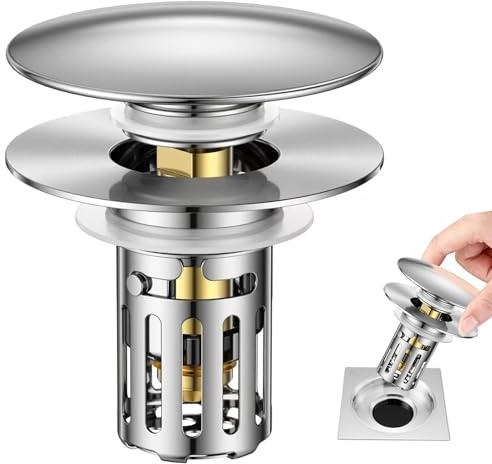 Tapón Desagüe Pop-Up para Lavabo con Filtro Antiobstrucción, Núcleo de Latón y Cesta de Acero Inoxidable, Adaptable a Desagües Standard de 30-60mm, para Bidet y Bañera, Diseño Moderno