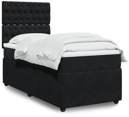 THOYTOUI Boxspringbett Schwarz 90x190 cm Taschenfederkern Matratze Samt unabhängige Federn für Schlafzimmer und Wohnbereich