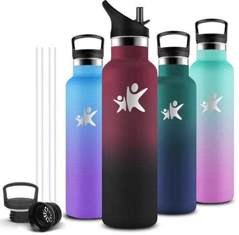 Botella Agua Acero Inoxidable- 1 litro- Botella Agua, A Prueba de Fugas, Cantimplora con Pajita, Cantimplora Gym, Mantiene 24H Frio/12H Calor, para Deportes, Senderismo, Gimnasio, Cámping, Deportes