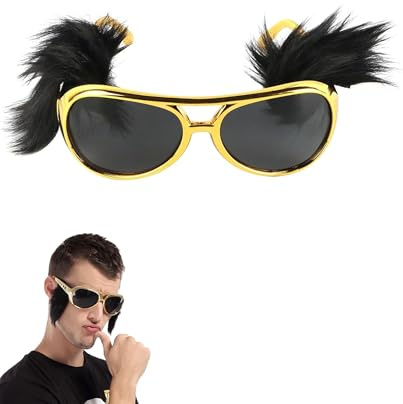 WINXMIN 1 Paar Party Hip-Hop-Brille,lustige Sonnenbrille,Rock´n´Roll Brille mit Koteletten, Gold, Partybrille, Spaßbrille, Karneval