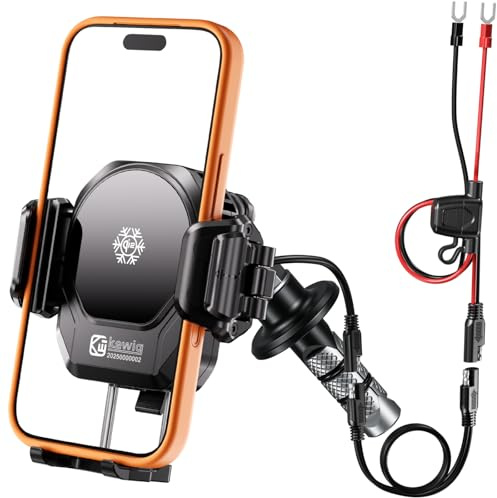Kewig Supporto per telefono con attacco a forcella per moto con caricabatterie wireless Qi2 da 15 W e porta di ricarica rapida PD/USB-C da 36 W [antivibrazioni] [compatibile con fotocamera] 1s Lock