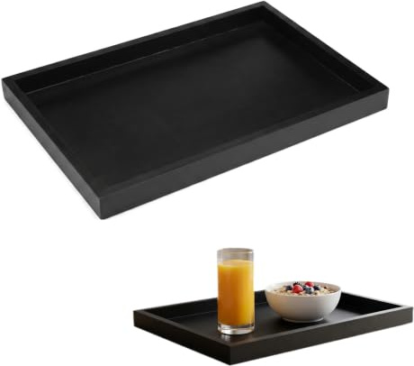 Serving Tray, Tea Tray, 32×20×2cm Wooden Anti-Slip | Coffee Trays, Rectangle Trays for Drink Food, Home Decorative Storage for Living Room Bathroom Restaurant (Black)