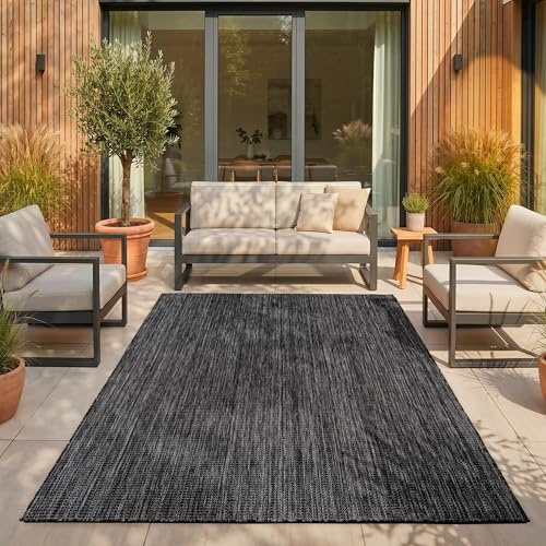 SIMPEX Outdoor Teppich Schwarz 200x280 cm Balkon Terrasse Garten Wetterfest UV-beständig Groß XL Einfarbig Flachgewebe Pflegeleicht Robust Modern