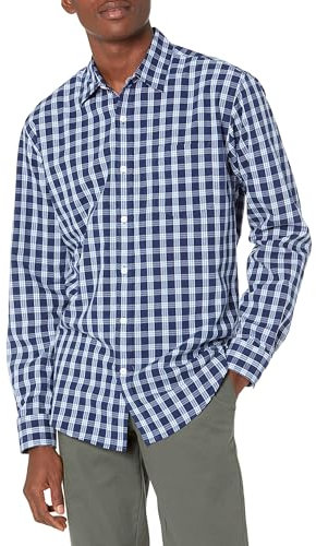 Amazon Essentials Men's Regular-Fit Long-Sleeve Casual Poplin Shirt, Blue Grey Plaid, M