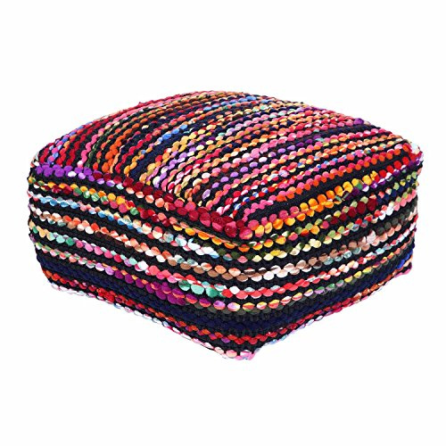 Homescapes handgewobener Chindi Sitzpouf - Sitzkissen, gefüllt mit Mikroperlen, Buntes Flickendesign, Maße 40 x 40 x 40cm