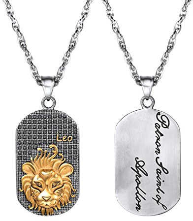 PROSTEEL Kette und Anhänger, Militärplakette, mit Sternzeichen, Halskette aus Stahl, gelbvergoldet, mit österreichischem Strass, schwarz, zweifarbiger Schmuck für Herren und Jungen, Edelstahl, Kein