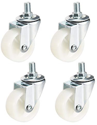 sourcing map 4 Stück Lenkrollen 2 Zoll Nylon M10 x 15mm Gewinde Räder Weiß 66lb Kapazität