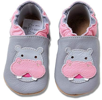 HOBEA-Germany Krabbelschuhe in verschiedenen Designs für Mädchen (26/27 EU, Nilpferd grau-rosa)
