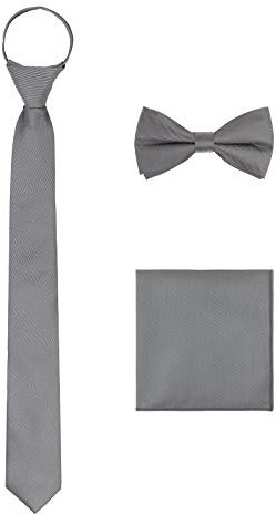 WANYING Herren Schmale Reißverschluss Krawatte 6 * 48cm & Vorgebundene Fliegen & Einstecktuch 3 in 1 Sets Security Sicherheits Krawatte Casual Business - Dunkelgrau