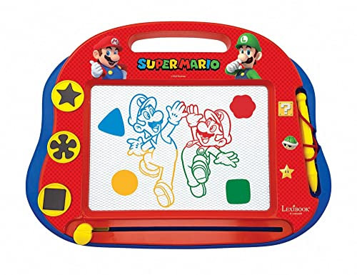 Lexibook, Super Mario, Ardoise Magique Multicolore, Jouet Artistique et créatif pour Filles et garçons, Magnétique avec Stylet et tampons pour Dessiner, Rouge et Bleu, CRNI550