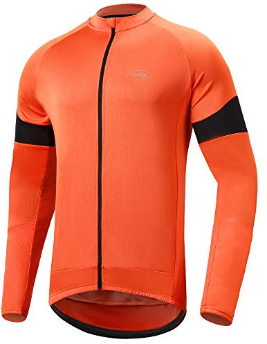 Dooy Men's Cycling Bike Jersey Long Sleeves Biking Running Shirts 3+1 Pockets, Breathable Quick Dry MTB Shirt(Orange,M)