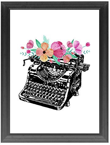 Kunstdruck Din A4 ohne Rahmen - Schreibmaschine Vintage mit Blumen - Typewriter Retro Aquarell Poster Bild