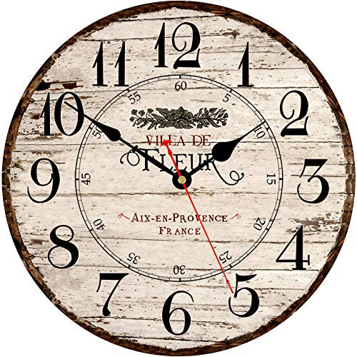 Toudorp 20 cm Wanduhr Leicht zu Lesen Arabische Ziffern Hölzerne Wanduhr Leise Nicht-Ticken Batteriebetrieben Retro Französischer Landhausstil Dekor Wanduhr