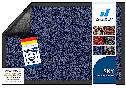 Floordirekt Schmutzfangmatte Rhine - waschbare & leistungsstarke Fußmatte - Sauberlaufmatte mit Rutschfester Rückseite - Türmatte für den Eingangsbereich (Blau (meliert), 40 cm x 60 cm)