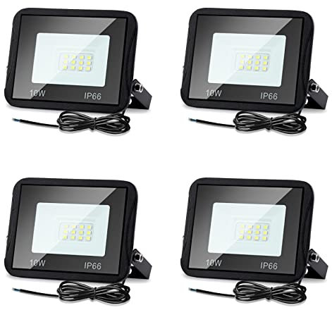 Lospitch Faretto LED da esterno 4X 10W, proiettore LED super luminoso 6000K bianco freddo, faretti LED IP66 impermeabile, Spotlight LED 900LM Floodlight da esterno per garage, giardino, cortili