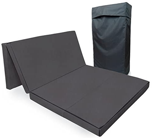 Tom'Shop Gästematratze [VAR Graphit, 195x115x8 cm] Klappmatratze, 4-teilige Faltmatratze, Gästematratze Reisebett Schaumstoff Matratze zusammenklappbar mit Tasche