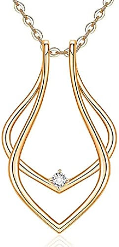 WuLi77 Geometrische Ringhalter Halskette Anhänger Schmuck für Frauen Freundin Ring Keeper für Arbeiter Jubiläum vorhanden sicherer Halsketten Kette