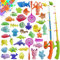 Magnetic Fishing Toys, 40 Pcs Kids Fishing Game Set with Rod and Net, Outdoor Plastic Floating Fish Bathtime Pool Toy for 3 4 5 6 Year Old Toddlers