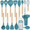 Joyfair Kitchen Utensils Set, 25 Pieces Soft Silicone Cooking Utensil Set with Holder, Natural Wooden Handle Kitchen Spatula Spoon for Cooking Baking, Non Stick & Heat Resistant, Blue