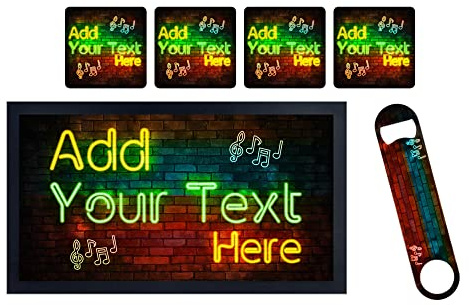 ShopQuality4U Personalise Cocktail Bar Runner Mat, optional: Matching Bottle Opener, Drinks Coasters, Gift Set | Beer Gifts Home Bar Accessories for Pub Bars Man Cave Him Her Gin Oclock