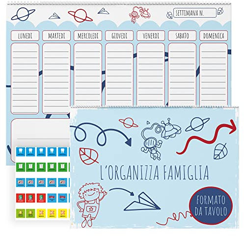 Spiralierter Wochenplaner, Organisieren Sie Tischfamilie, Kalender Organizer 52 Wochen Schreibtisch, Weekly Planer 21 x 29,7 Planer für Familienorganisation, 100 Sticker im Lieferumfang enthalten