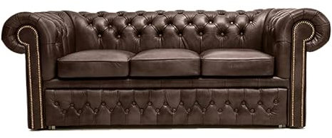 Chesterfield Original First Class Leder Schlafsofa | Sofa mit Schlaffunktion 3-Sitzer 200cm | Cloudy Dark Brown | Lieferzeit 2 bis 4 Wochen