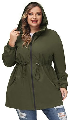 Hanna Nikole Damen Regenjacke Leicht Wasserdicht Regenmantel Windbreaker Dünne Reisen Fahrrad Regenjacken Windjacke Armeegrün 46