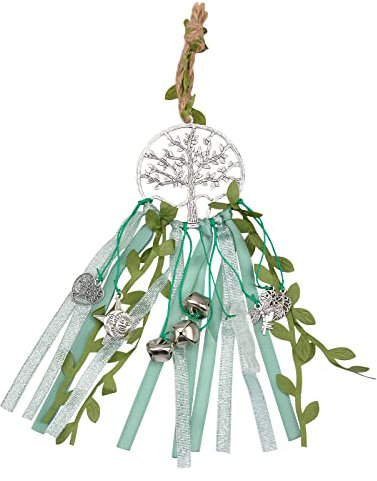 URROMA Green Witch Bell, 1 Pcs Life Tree Magic Witch Bell with Twine Wind Chimes, Protection Door Hanger for Crafts, Car, Room, Wall Decor