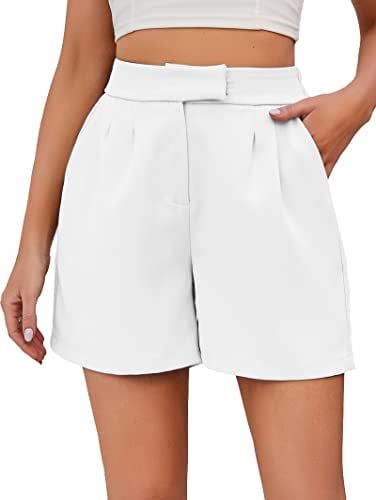 Famulily Frauen Casual High Rise Bussiness Büro Shorts Plissee Strand Sommer Anzug Shorts Weiß L