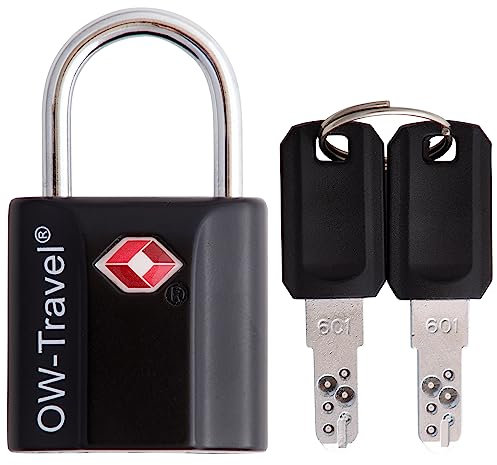 OW-Travel Candado con Llave TSA. Cerraduras para maletas. Candado para Taquilla. Candados para mochilas y maletas. Candado Taquilla Gimnasio. TSA candado seguridad equipaje con Llaves Negro 1