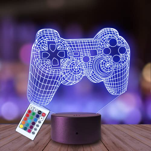 Plexido Nachtlicht Pad-Controller Konsole Illusion Lampe 3D Nachttischlampe Geschenk für Kinder Personalisiert Graveur Weltraum Kinderzimmer LED Licht Fernbedienung 16 Farbwechsel Wohnzimmer