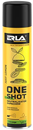 ERLA Lufterfrischer Wohnung 'ONE SHOT' 600 ml - Raumspray Mit Einer Reichweite Von 3 M - 2 in 1 Geruchsneutralisierer und Duftspray - Raumduft Spray - Air Freshener - Just Lemon