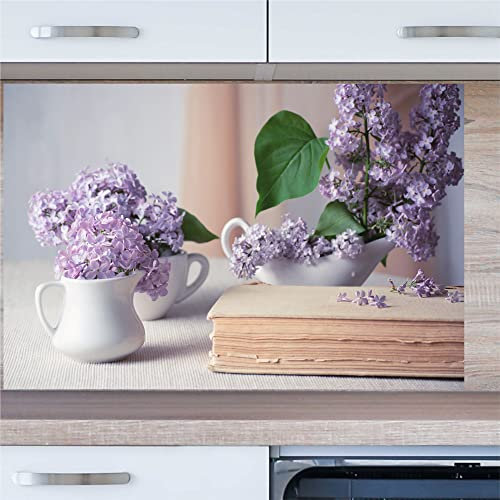 INDIGOS UG Küchenrückwand - Blumen - 80x40 cm ESG Echtglas Bedruckt - mit Bild - Motiv - Küche - Rückwand - Glasplatte - Spritzschutz - Herd - Ofen